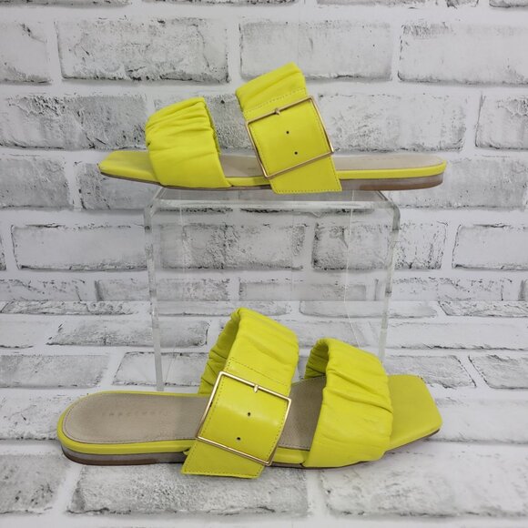 Anthropologie Sanctuary The Flash Flat Sunny Yellow Chartreuse Sandal Sz 9 READ - Picture 2 of 5